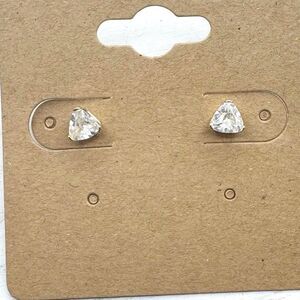 14k Yellow Gold Triangular Stud Earrings CZ Cubic Zirconia Classic Minimalist